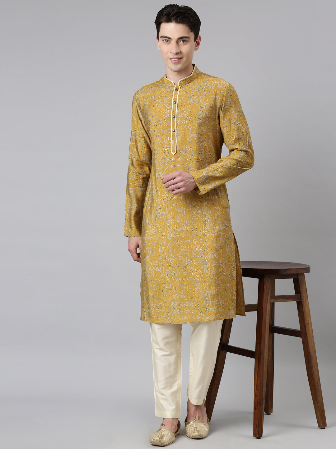 Mustard Batik Print Kurta Set