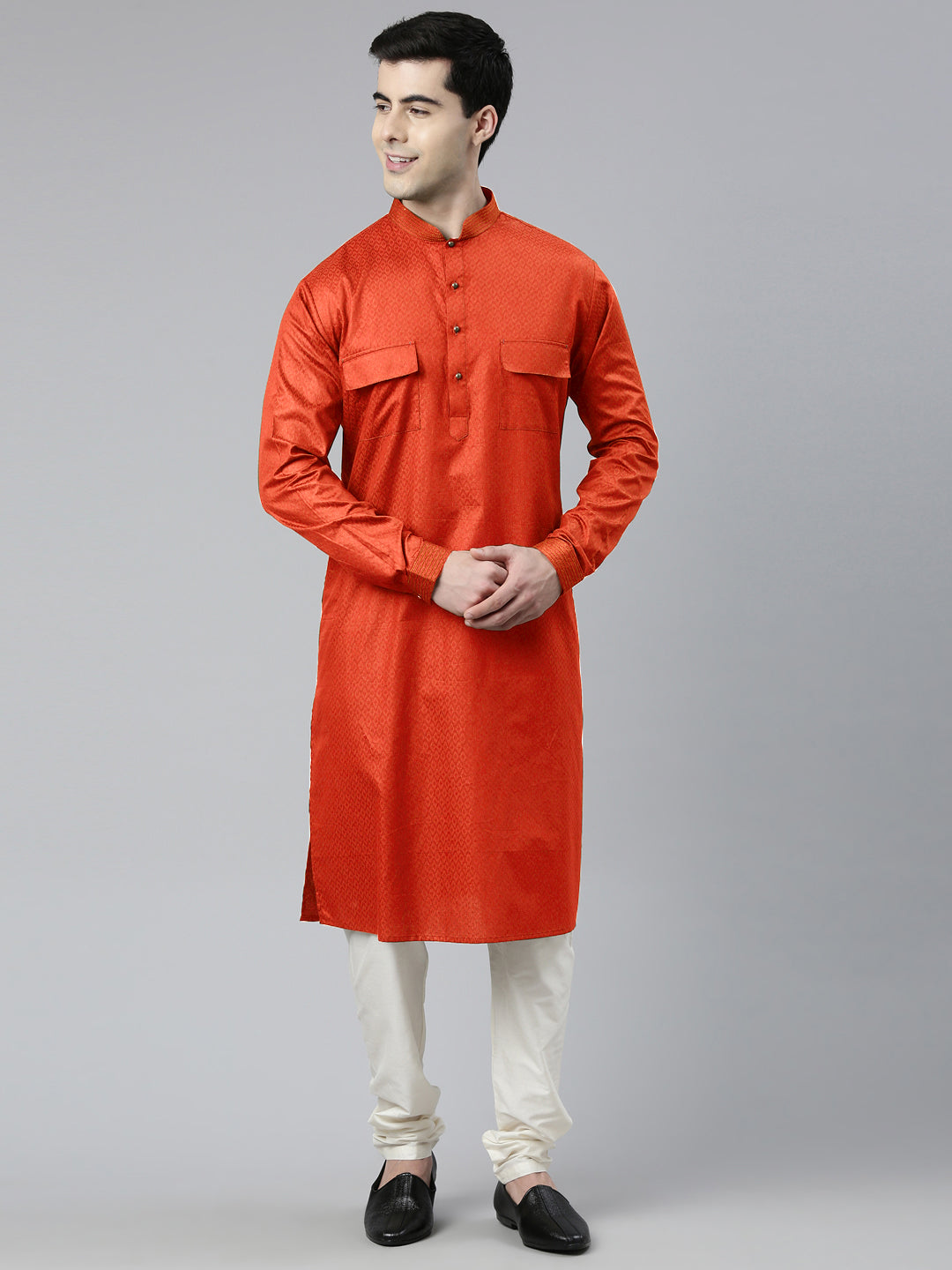 Rustic Cotton Pathani Kurta Set with Patch pocket