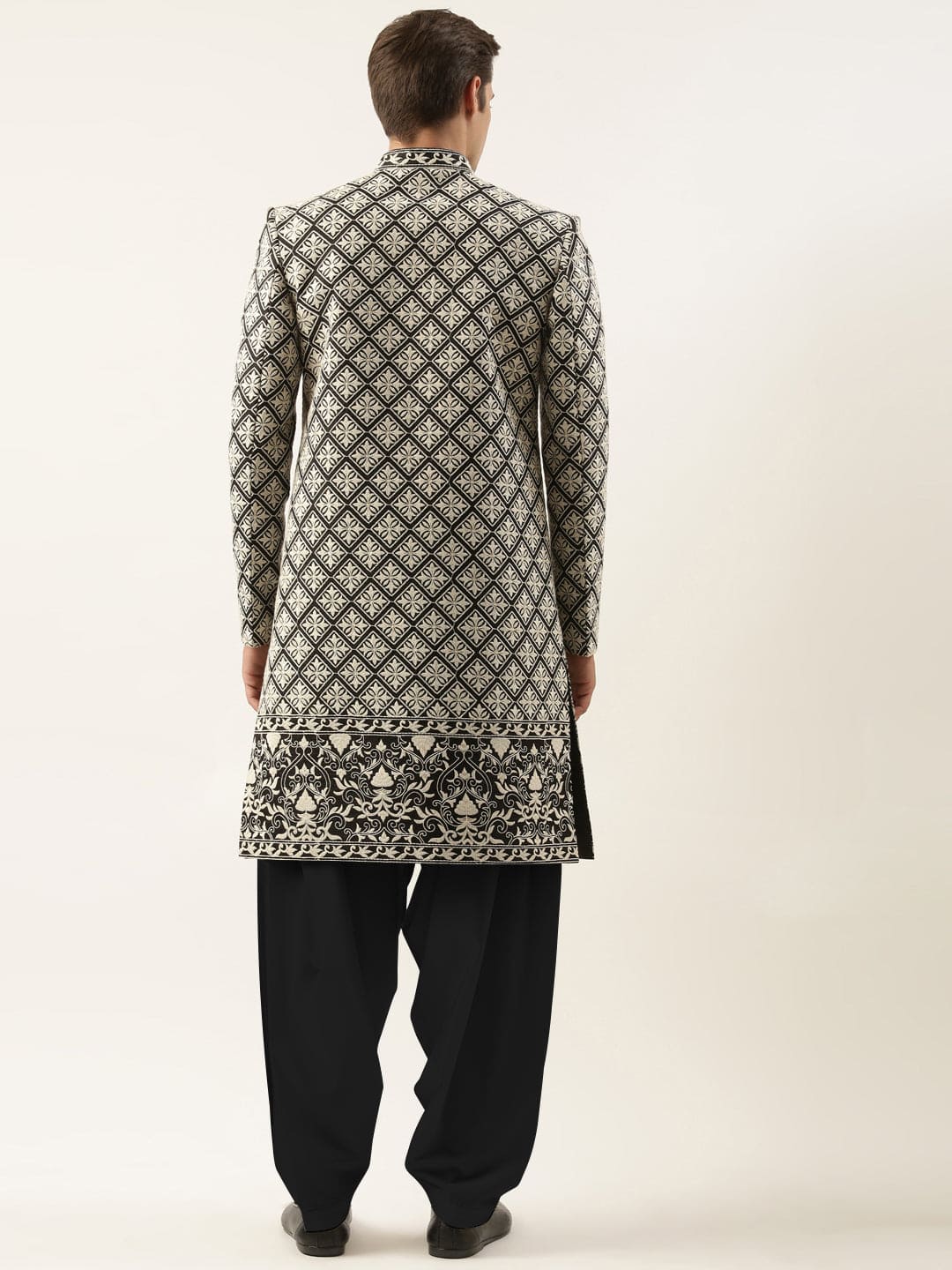 Black Silk Embroidered Indowestern Set