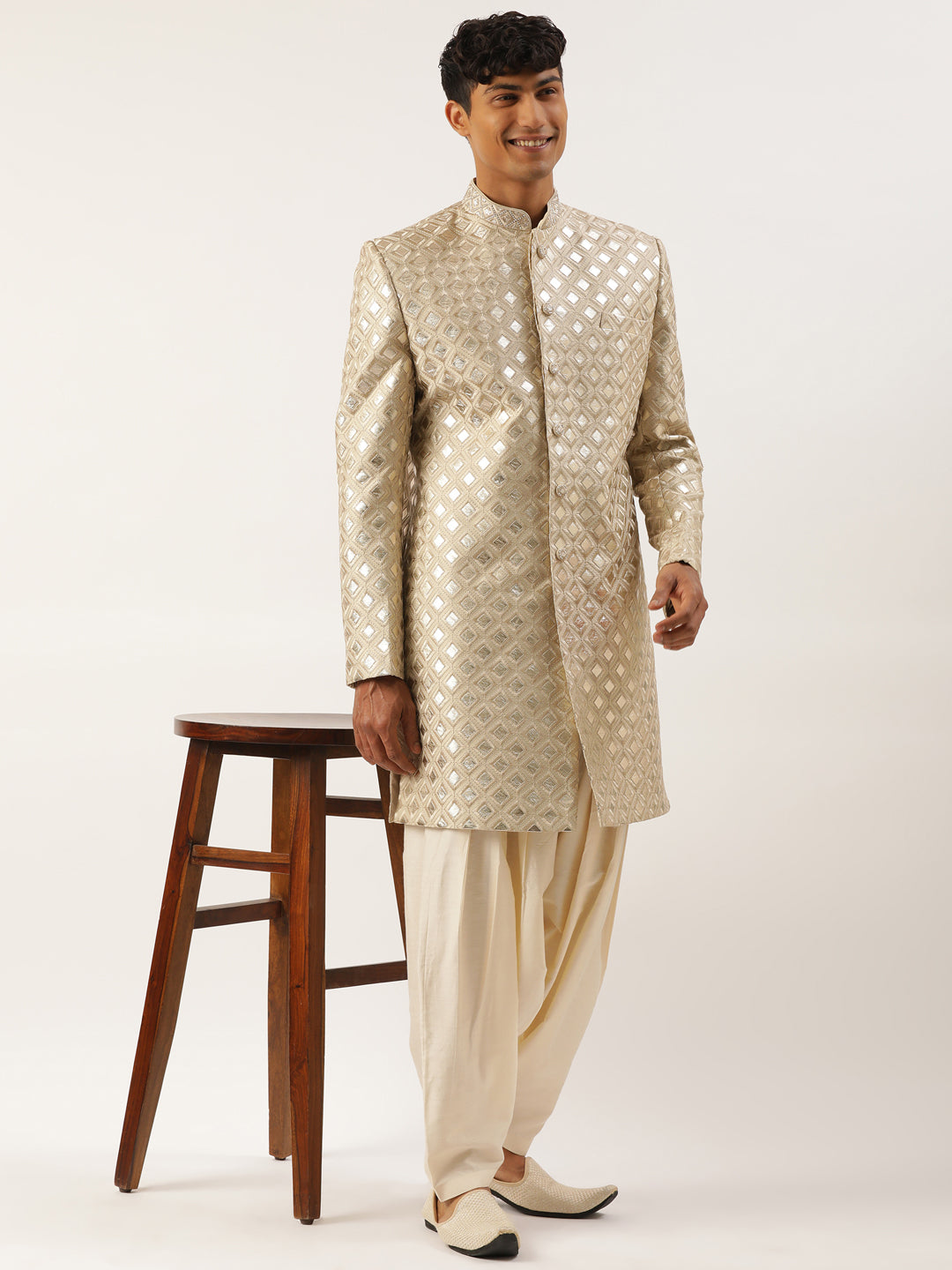 Beige Gold Embriodered Indowestern