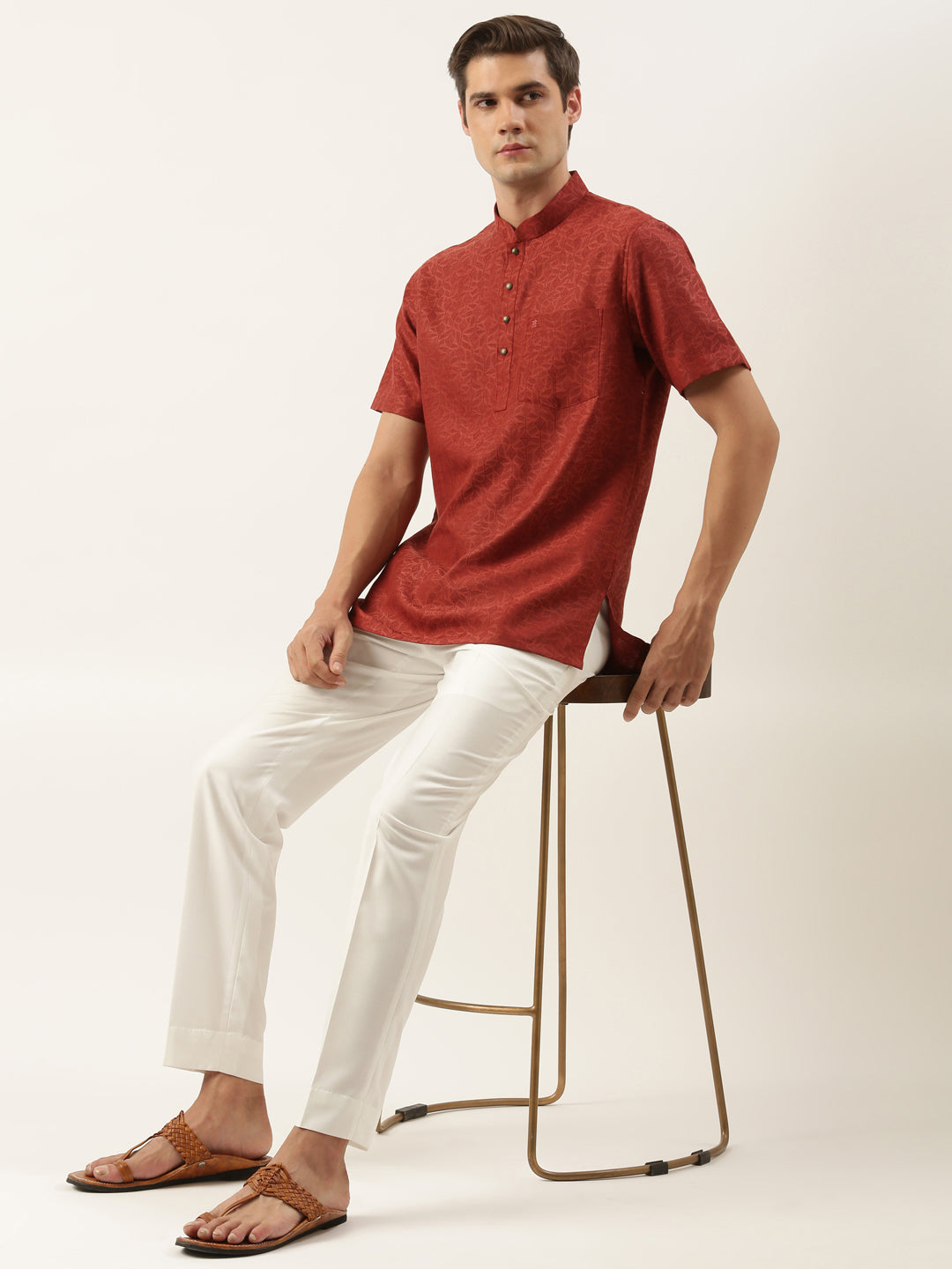 Rust cotton Jacquard Short Kurta