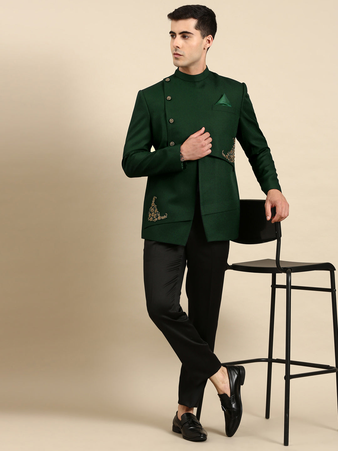 Bottle Green Embroidery Bandhgala