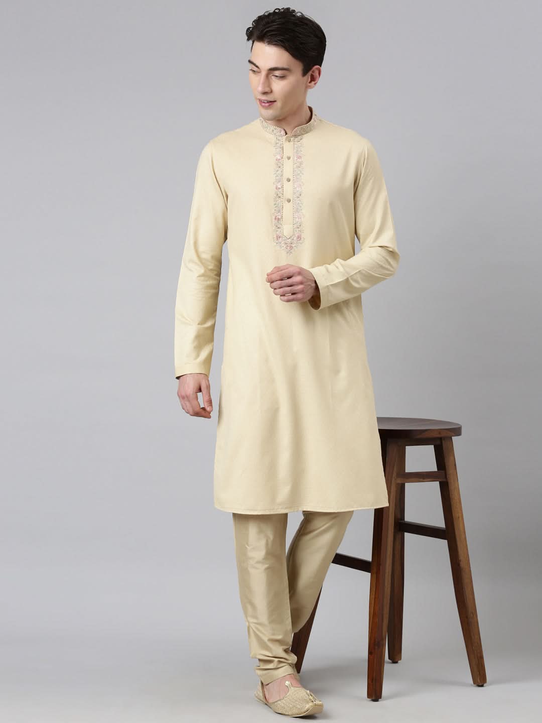 Beige Embroidered Kurta Set