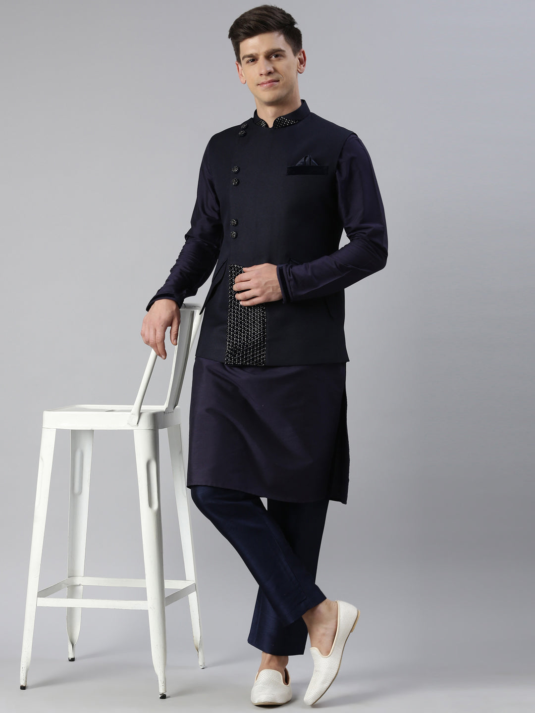 Midnight Blue Overlap Jacket Kurta Set