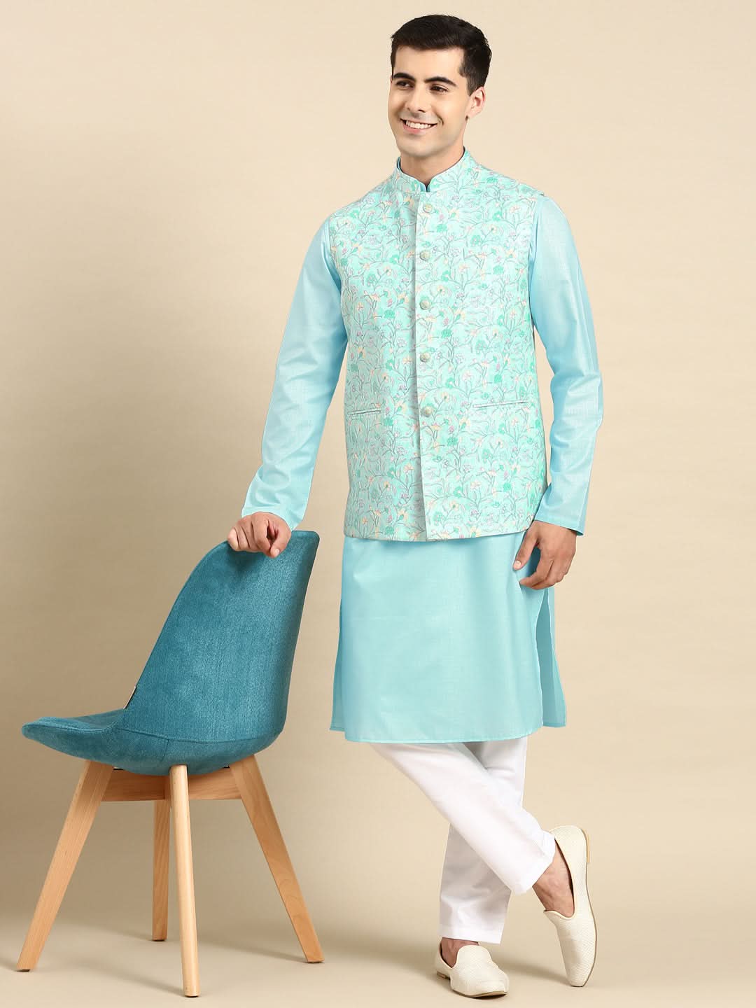 Light Pastel Blue Linen Jacket