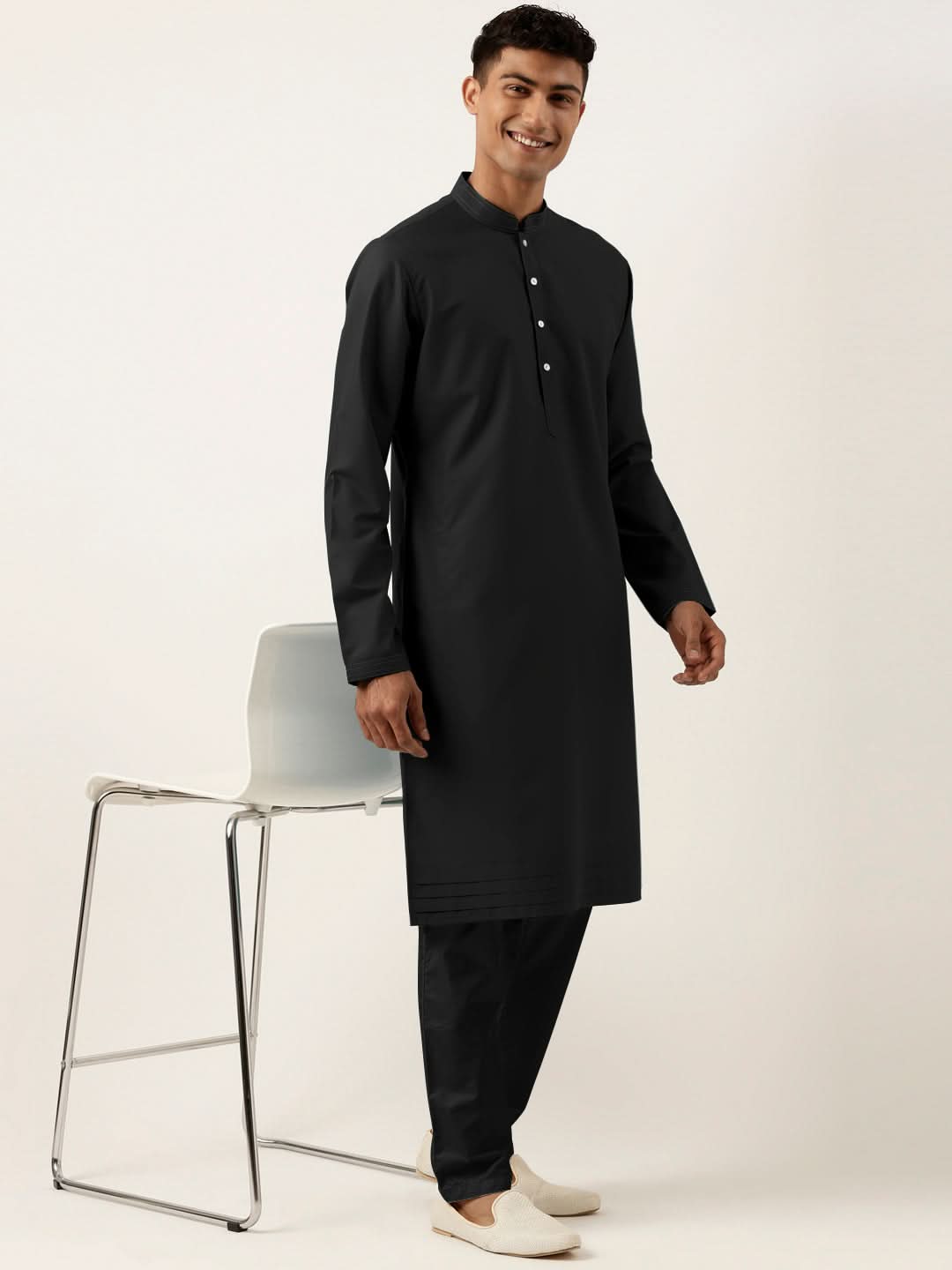 Black Cotton Kurta Set
