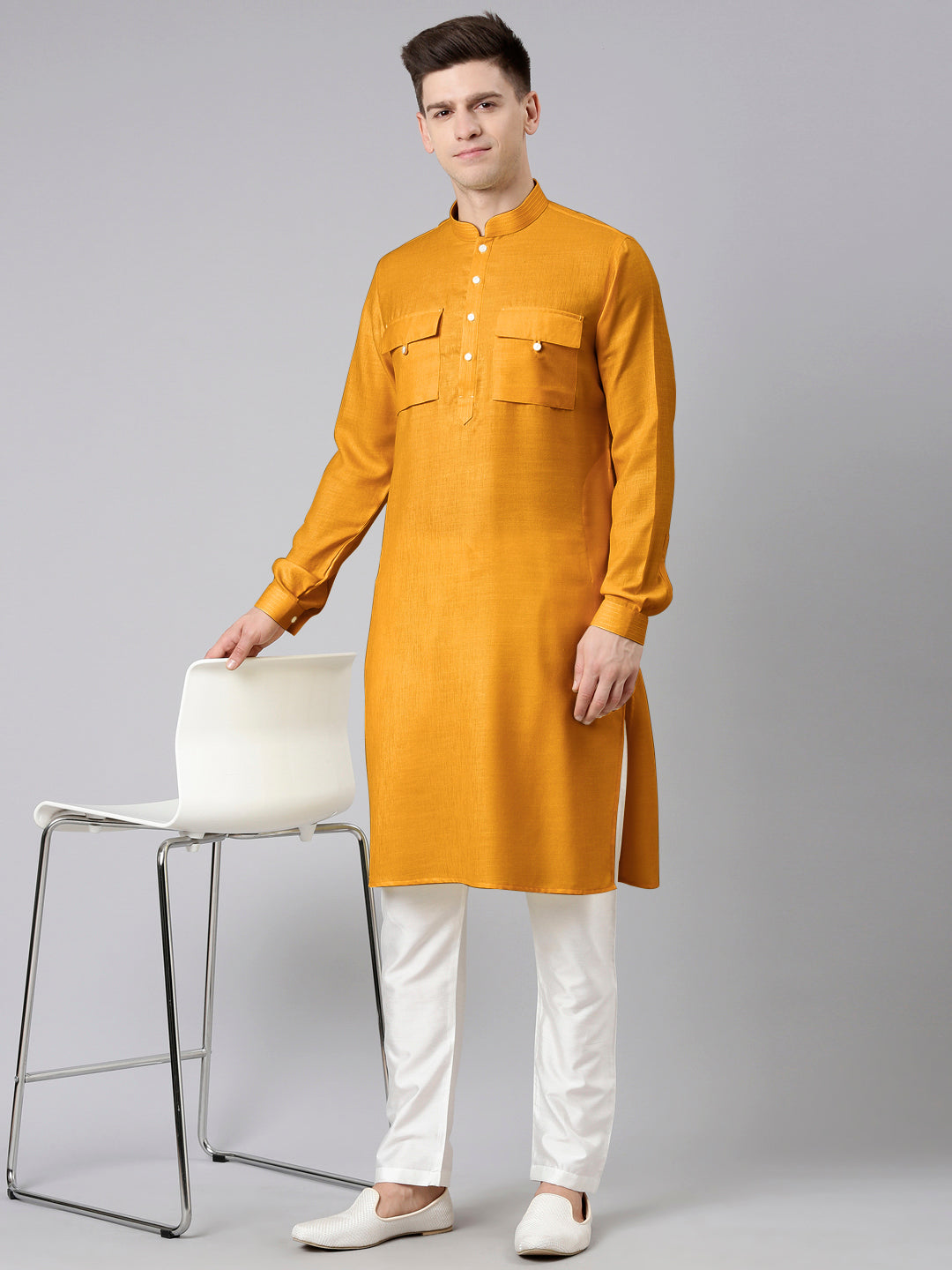 Mustard Pathani Kurta Set