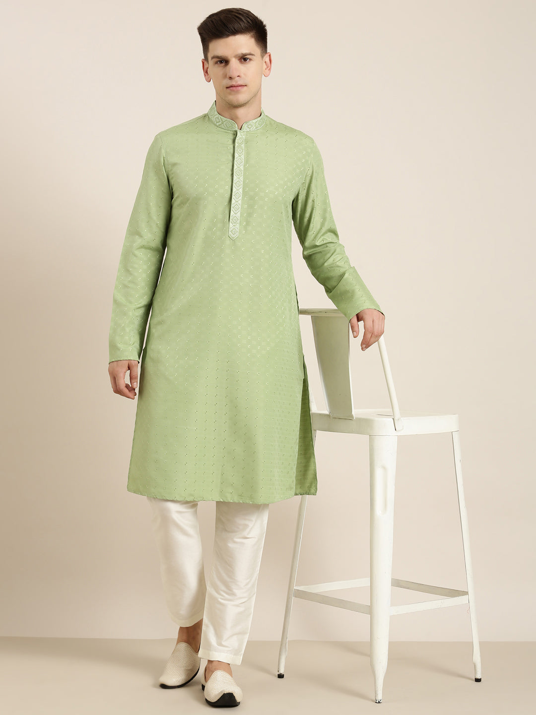 Light Green Embroidered Kurta Set