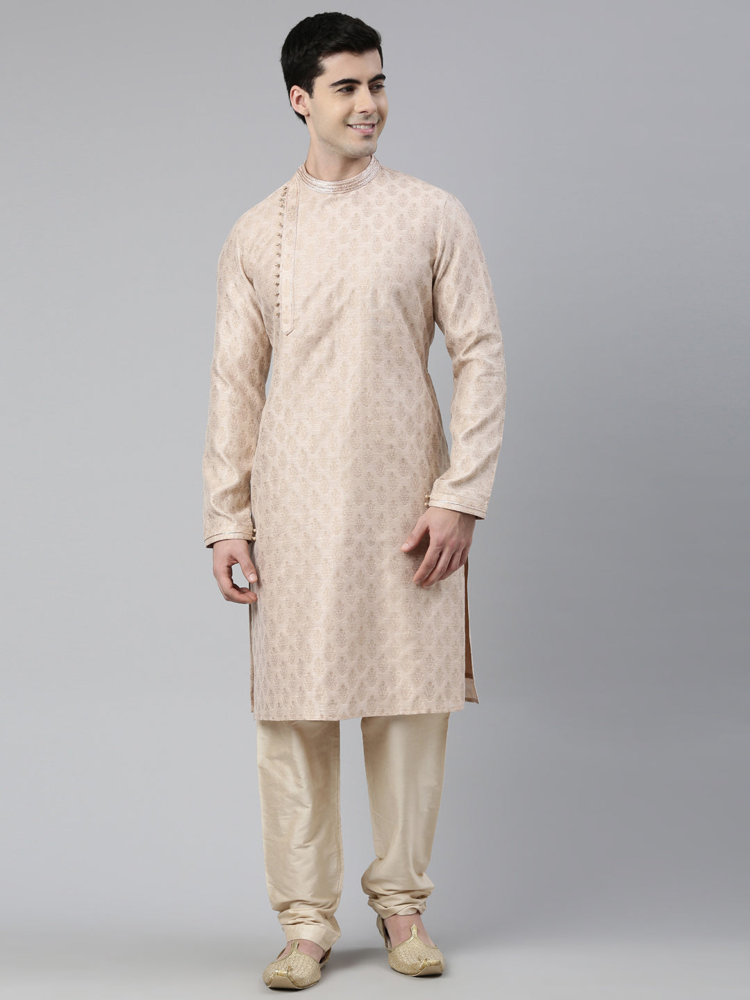 Peach Jacquard Side Placket kurta set