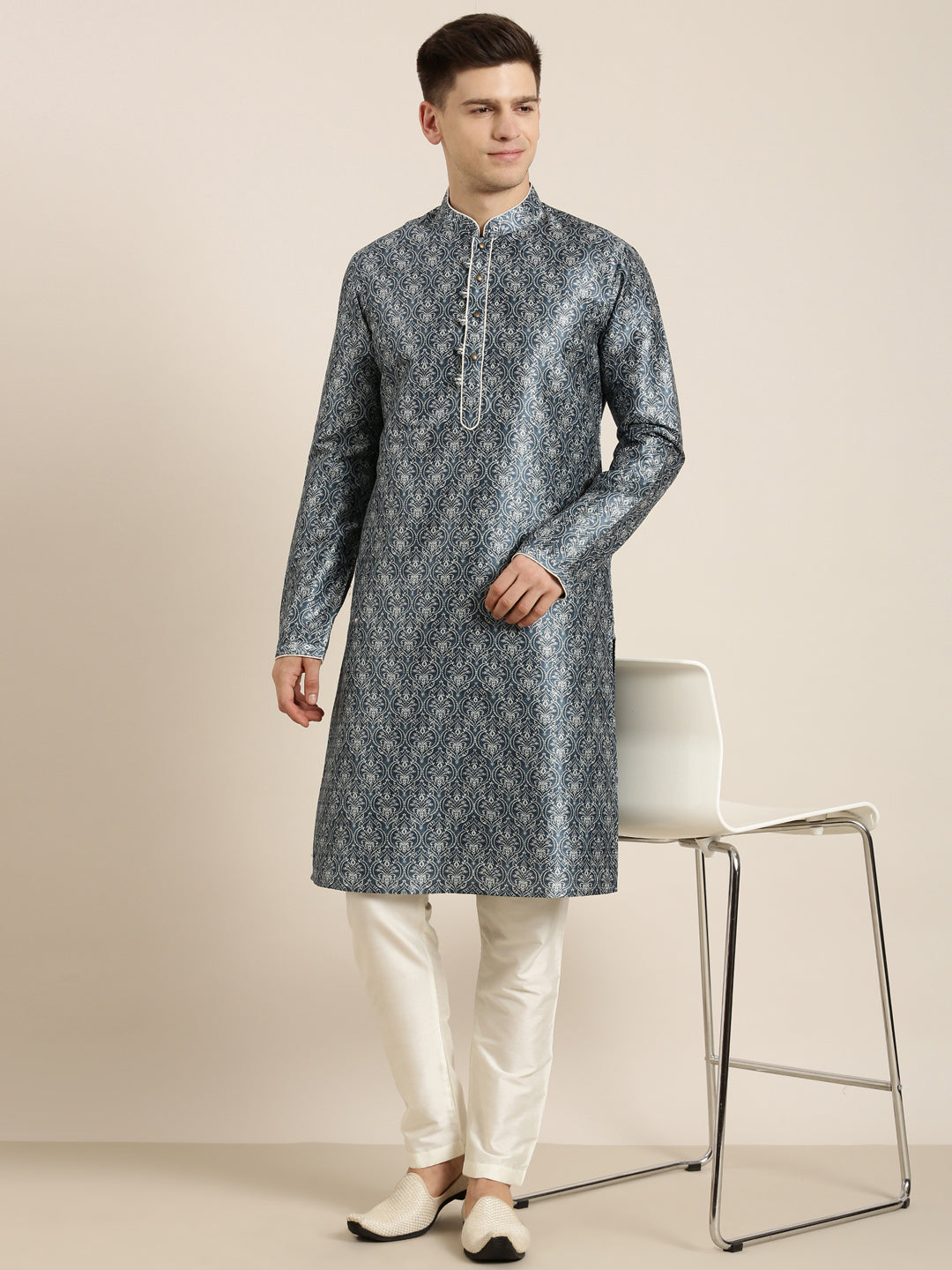 Blue Indigo Damask Dabu Print Kurta Set