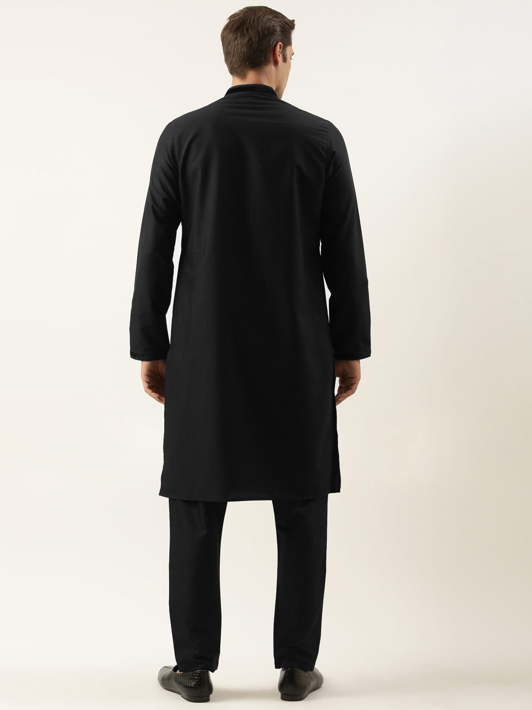 Black Cotton With Velvet Detailing Kurta Set