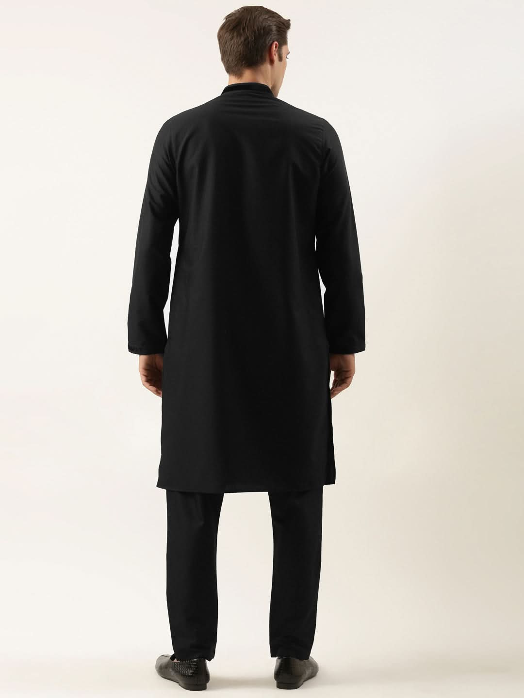 Black Cotton With Velvet Detailing Kurta Set