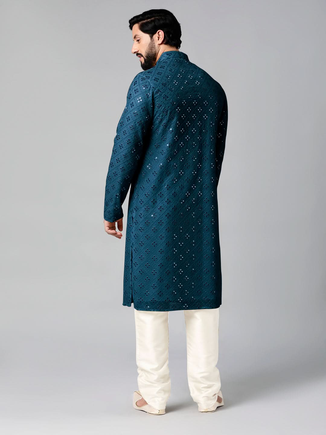 Blue Mirror Embroidery Kurta Set