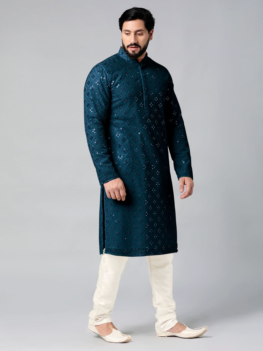 Blue Mirror Embroidery Kurta Set