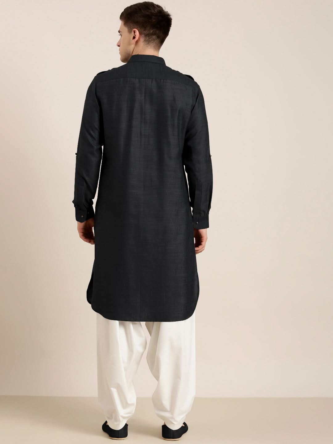 Black Cotton Pathani With Salwar