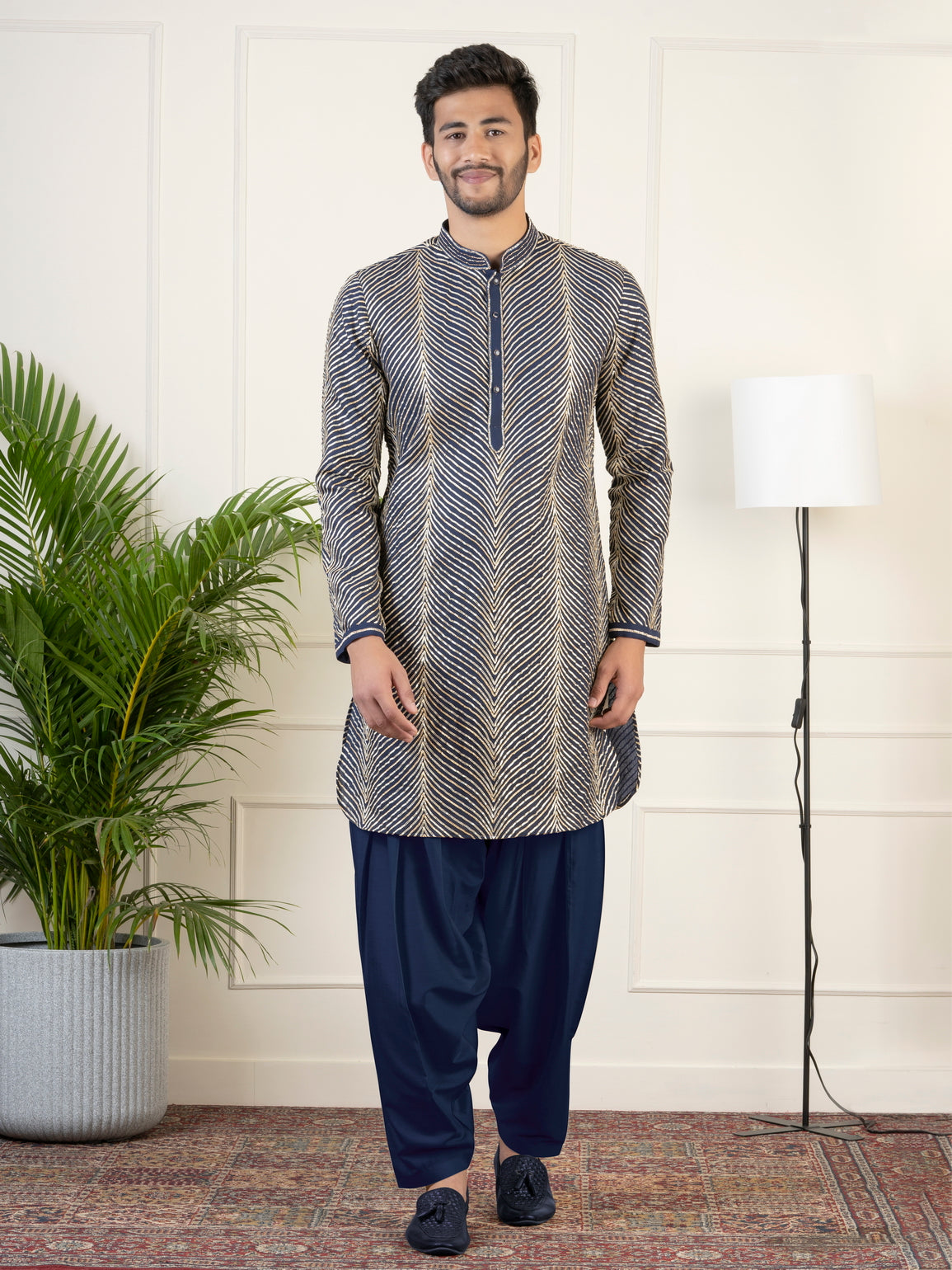 Navy Blue Gota Embroidery Kurta Set