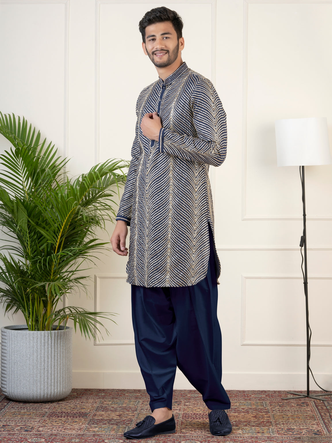Navy Blue Gota Embroidery Kurta Set
