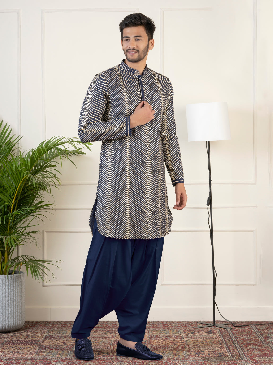 Navy Blue Gota Embroidery Kurta Set