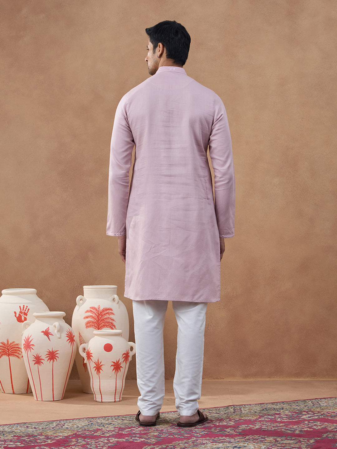 Peach Mirror Embroidered Kurta Set