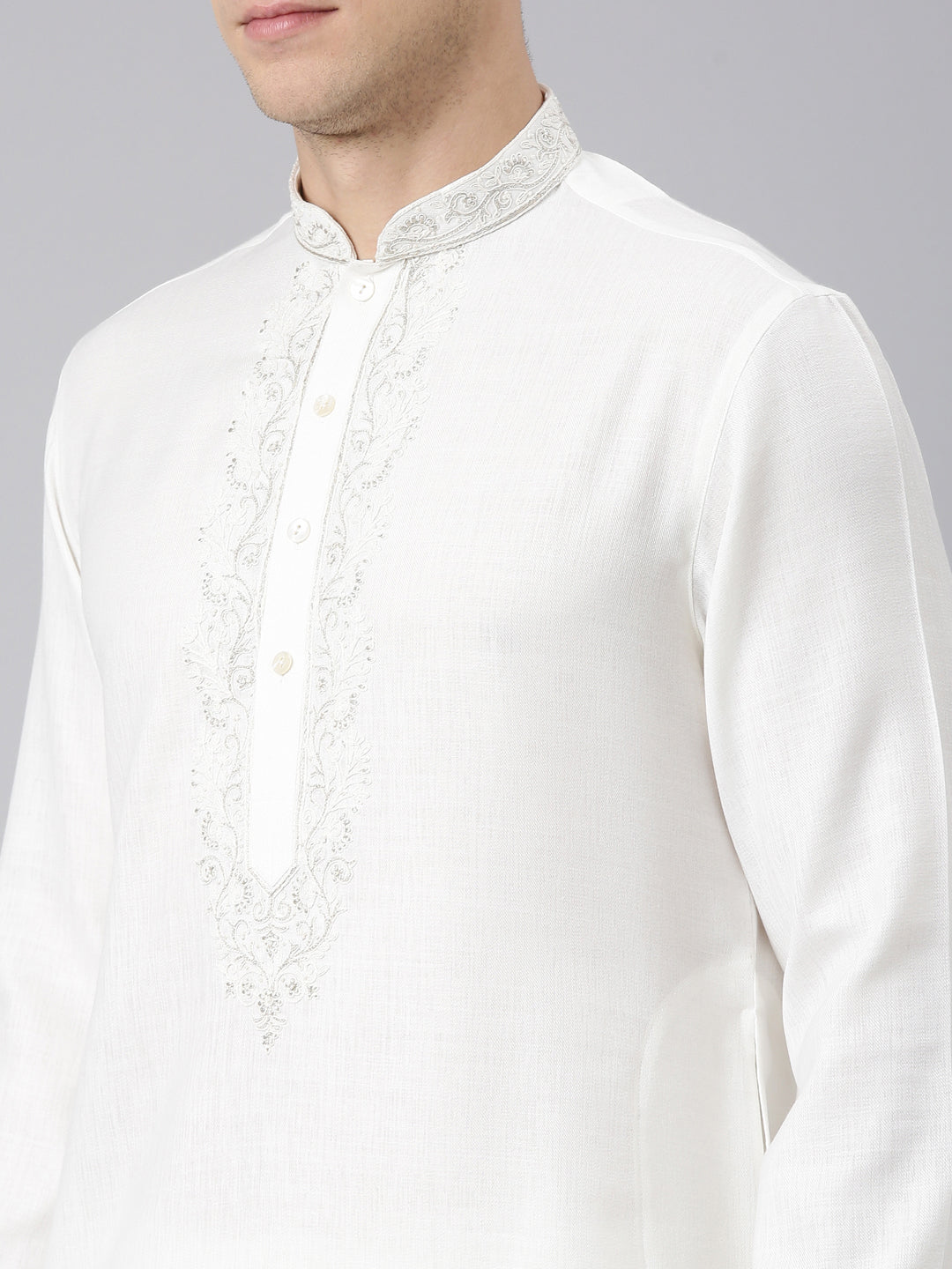 Cream Cotton Dori Embroidery Kurta