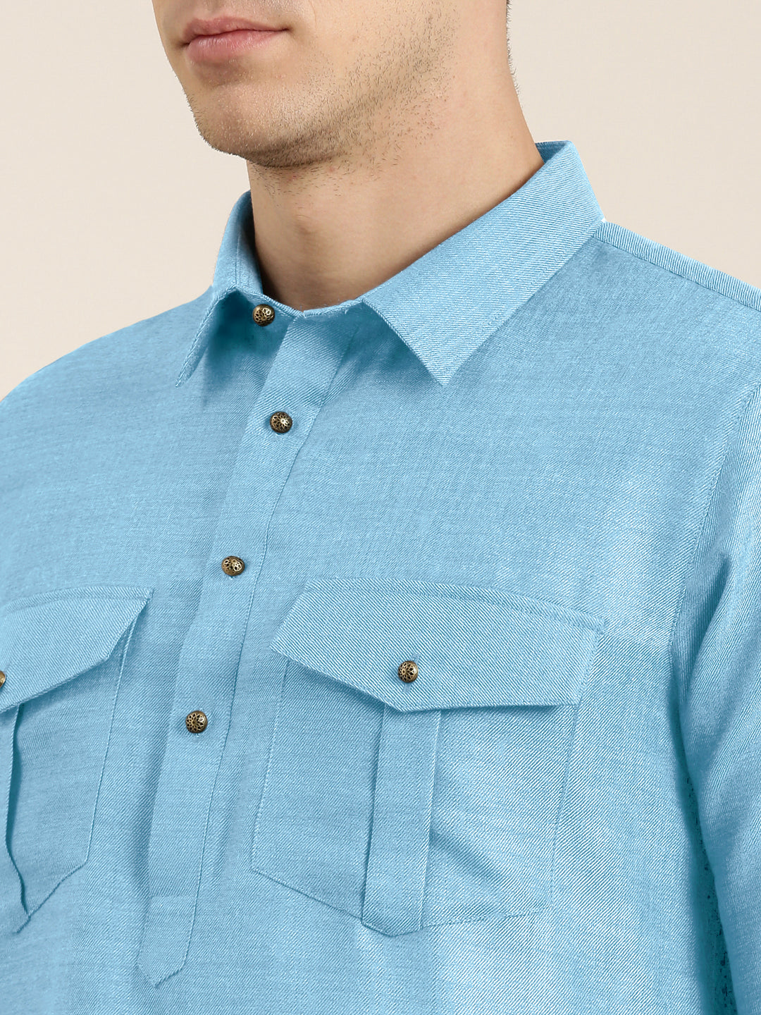 Light Blue cotton Pathani with Salwar