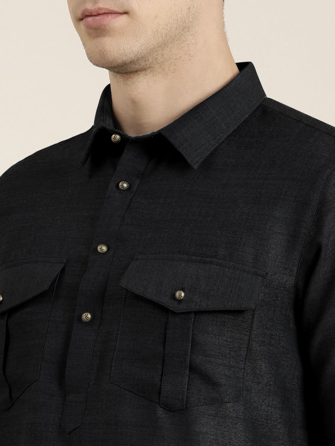 Black Cotton Pathani With Salwar