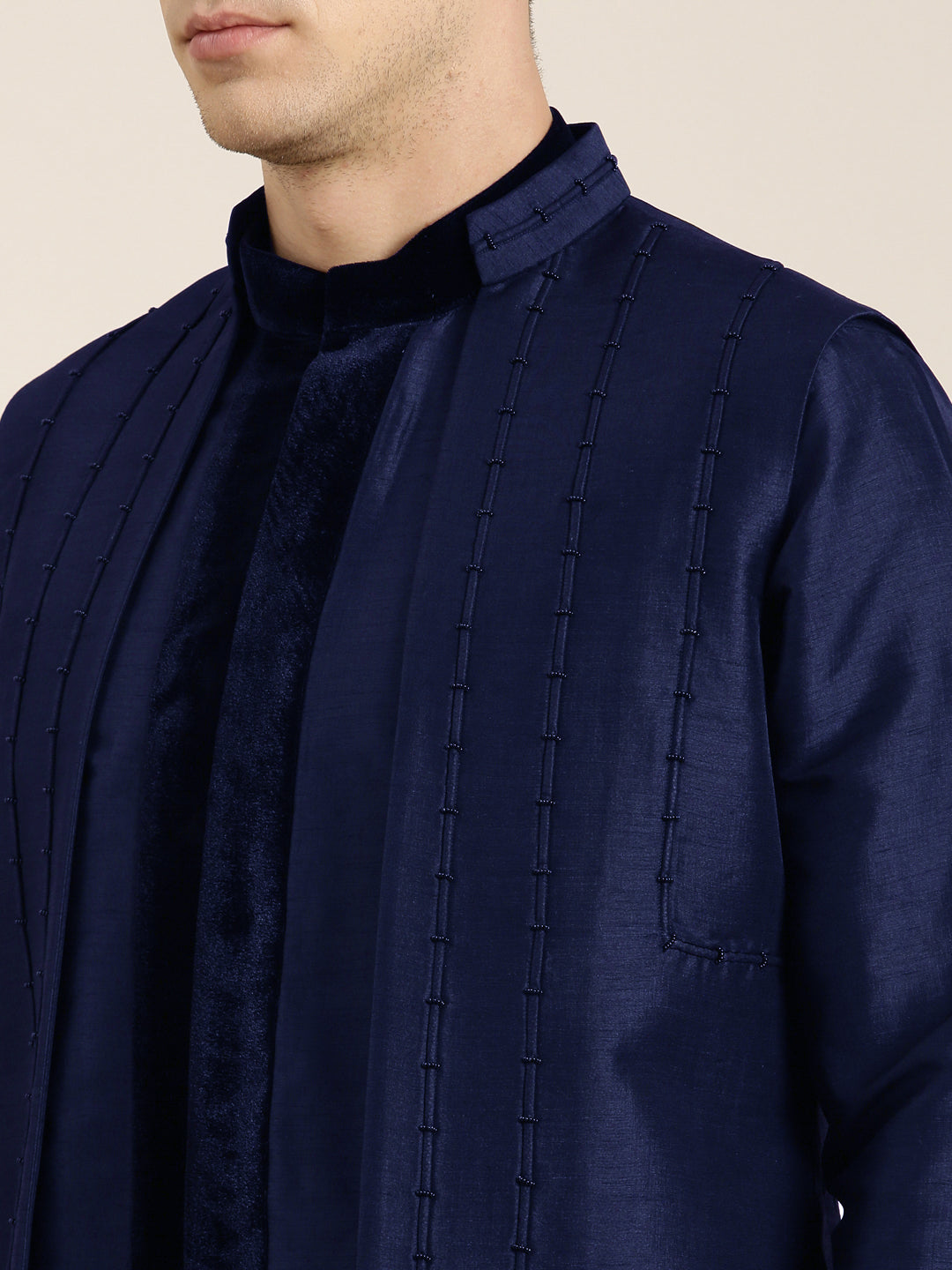 Blue Long Jacket Kurta Set