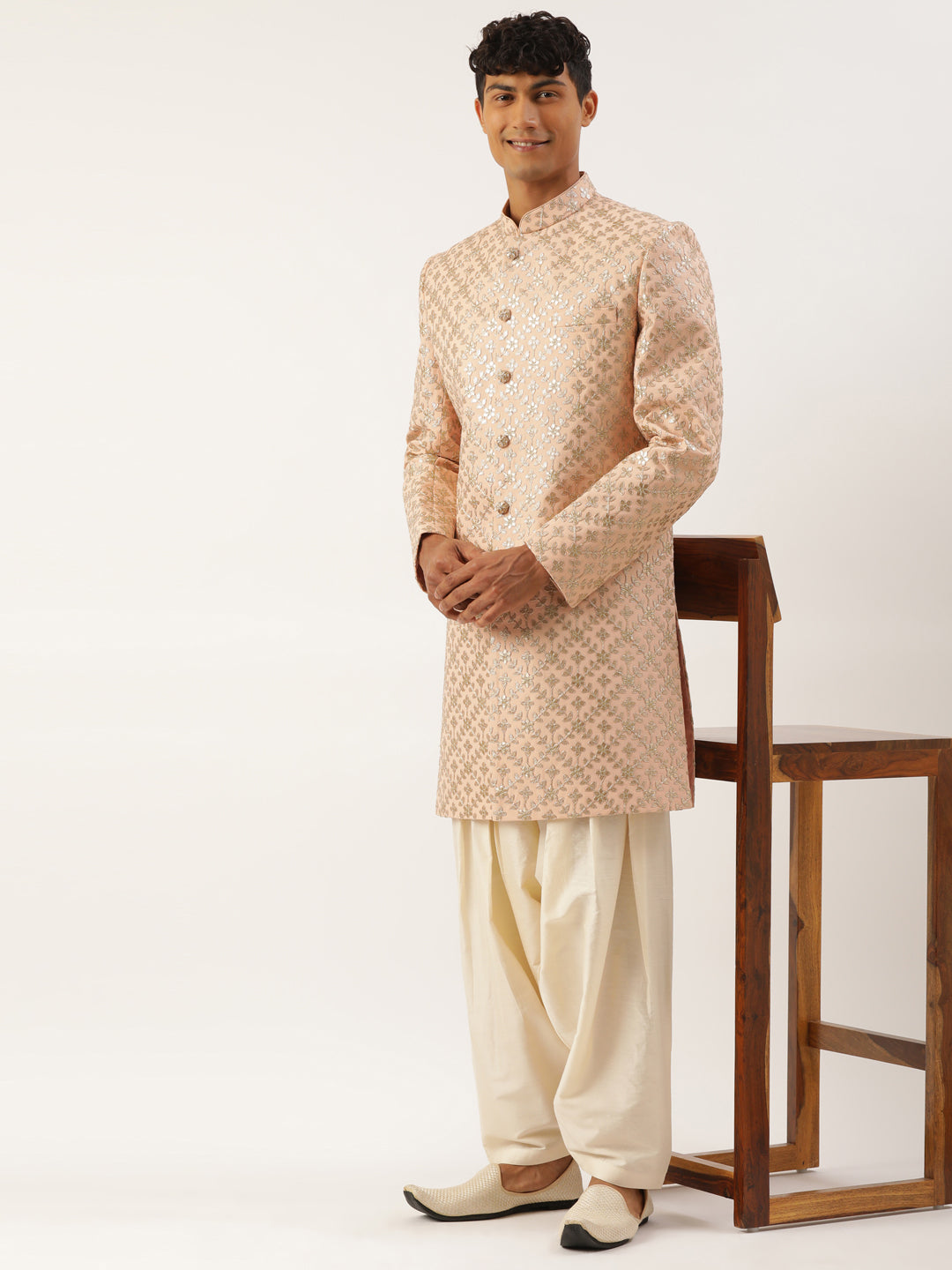 Peach Gota Patti Embroidered Indowestern