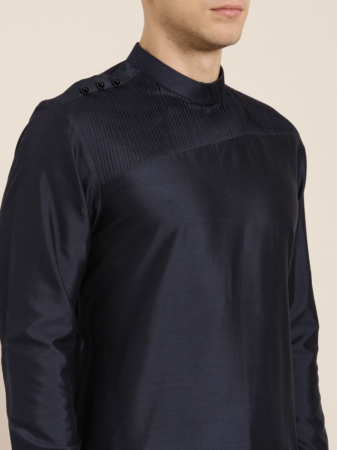 Navy Pleated Kurta Set