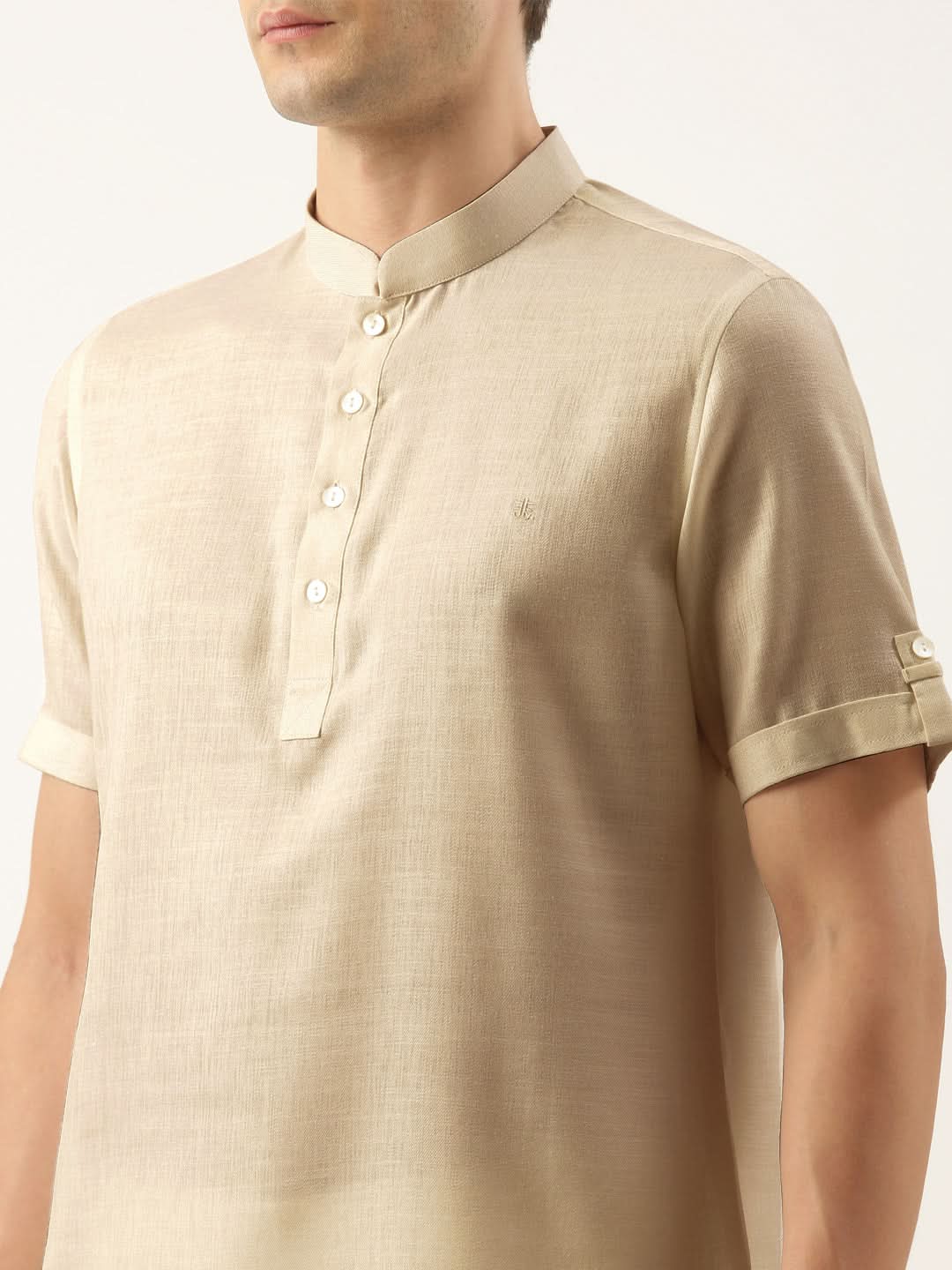 Beige Yellow Cotton Short Kurta Set