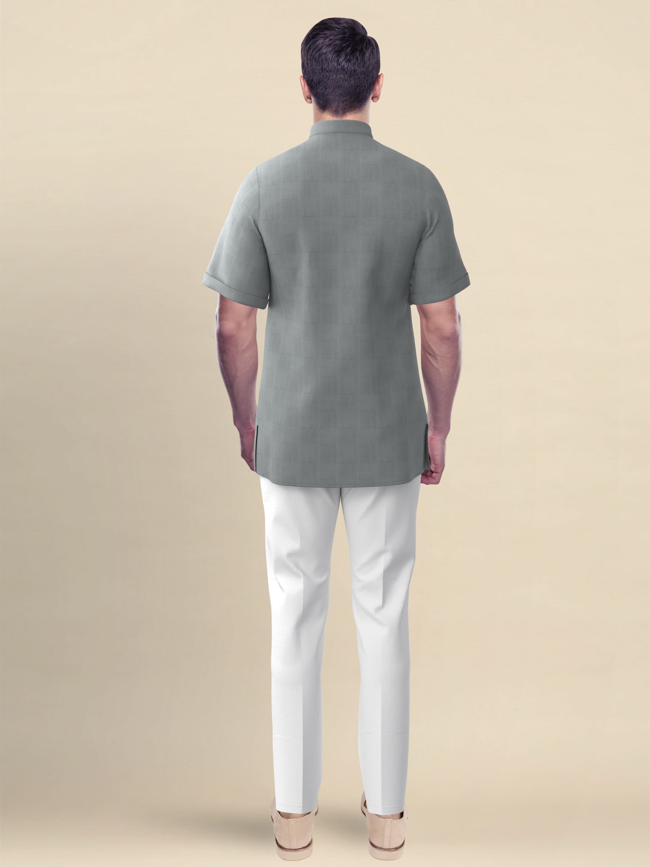 Grey Cotton Jacquard Short Kurta