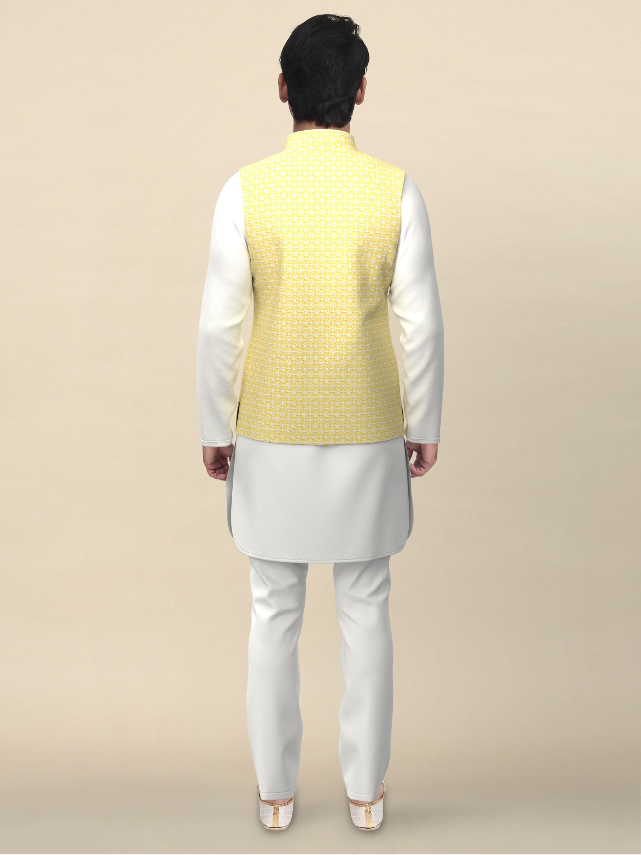 Yellow Chikankari Jacket Kurta Set