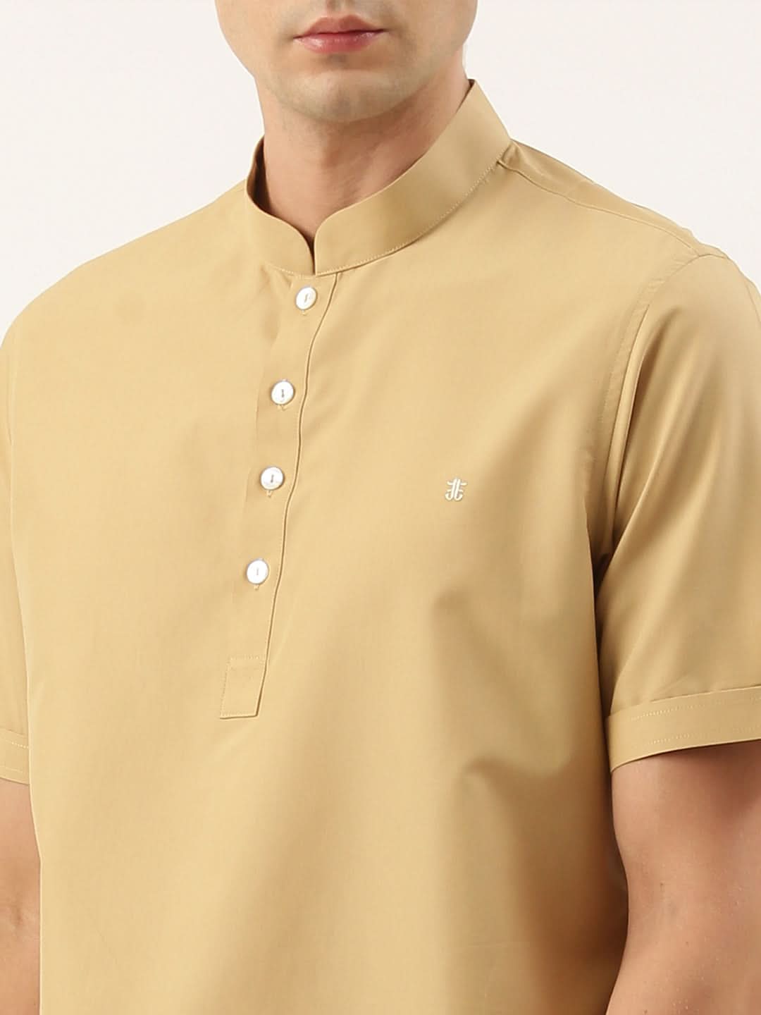 Beige Cotton Short Kurta