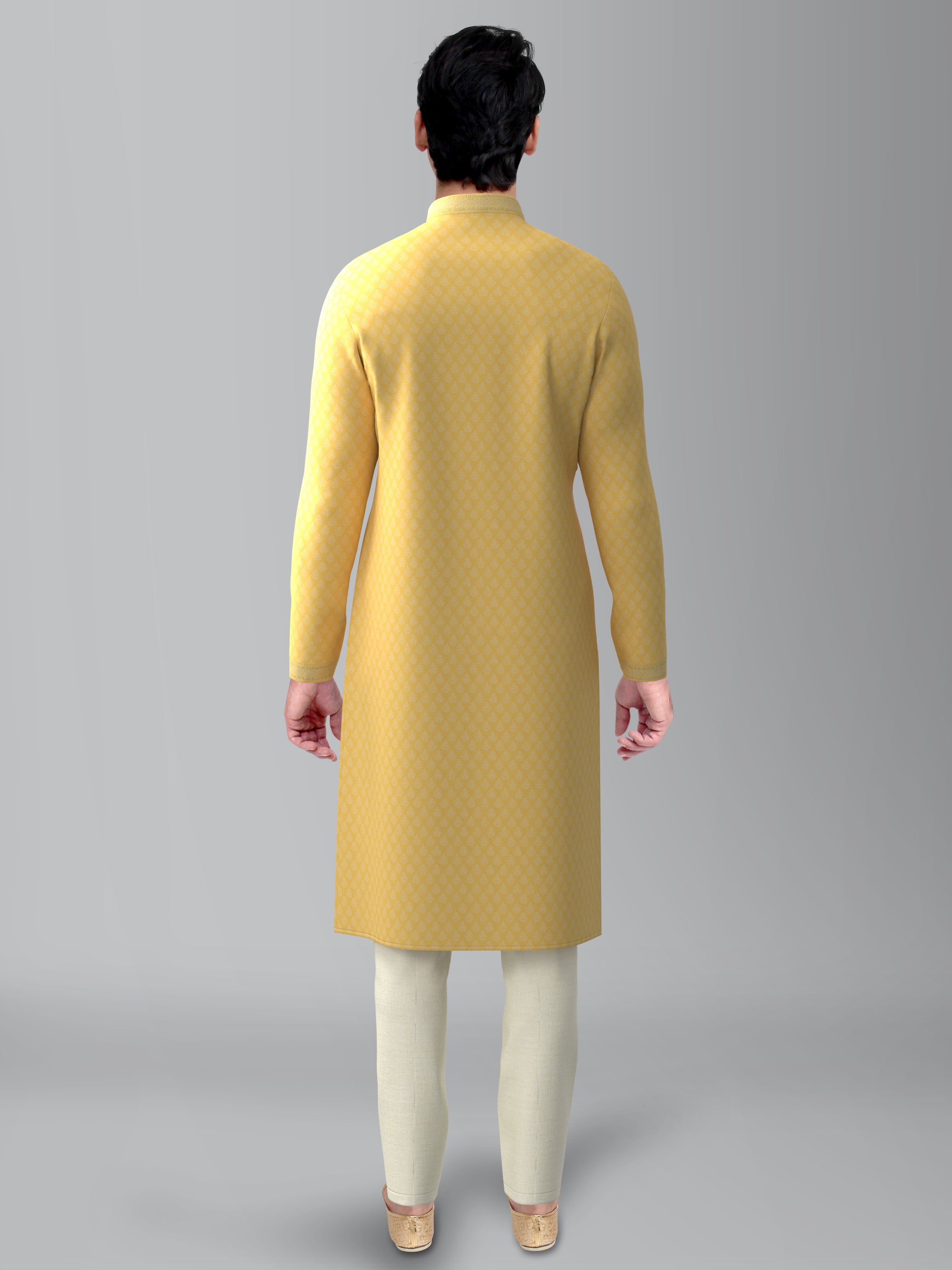 Yellow jacquard Embroidered Kurta