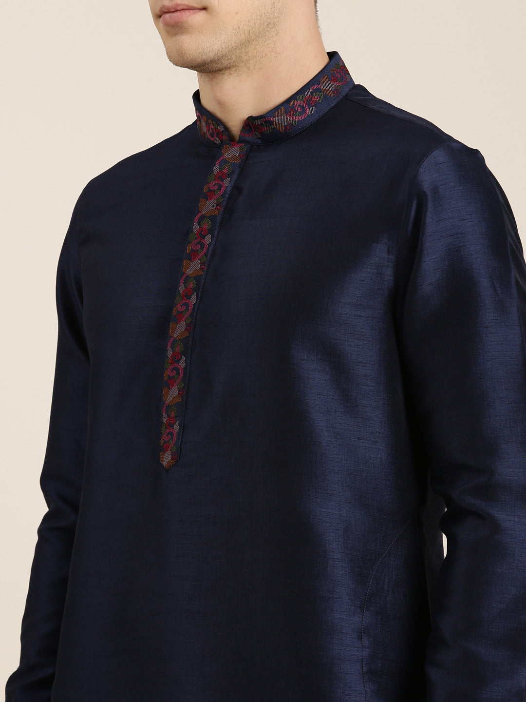 Navy Pashmina Embroidery Kurta Set