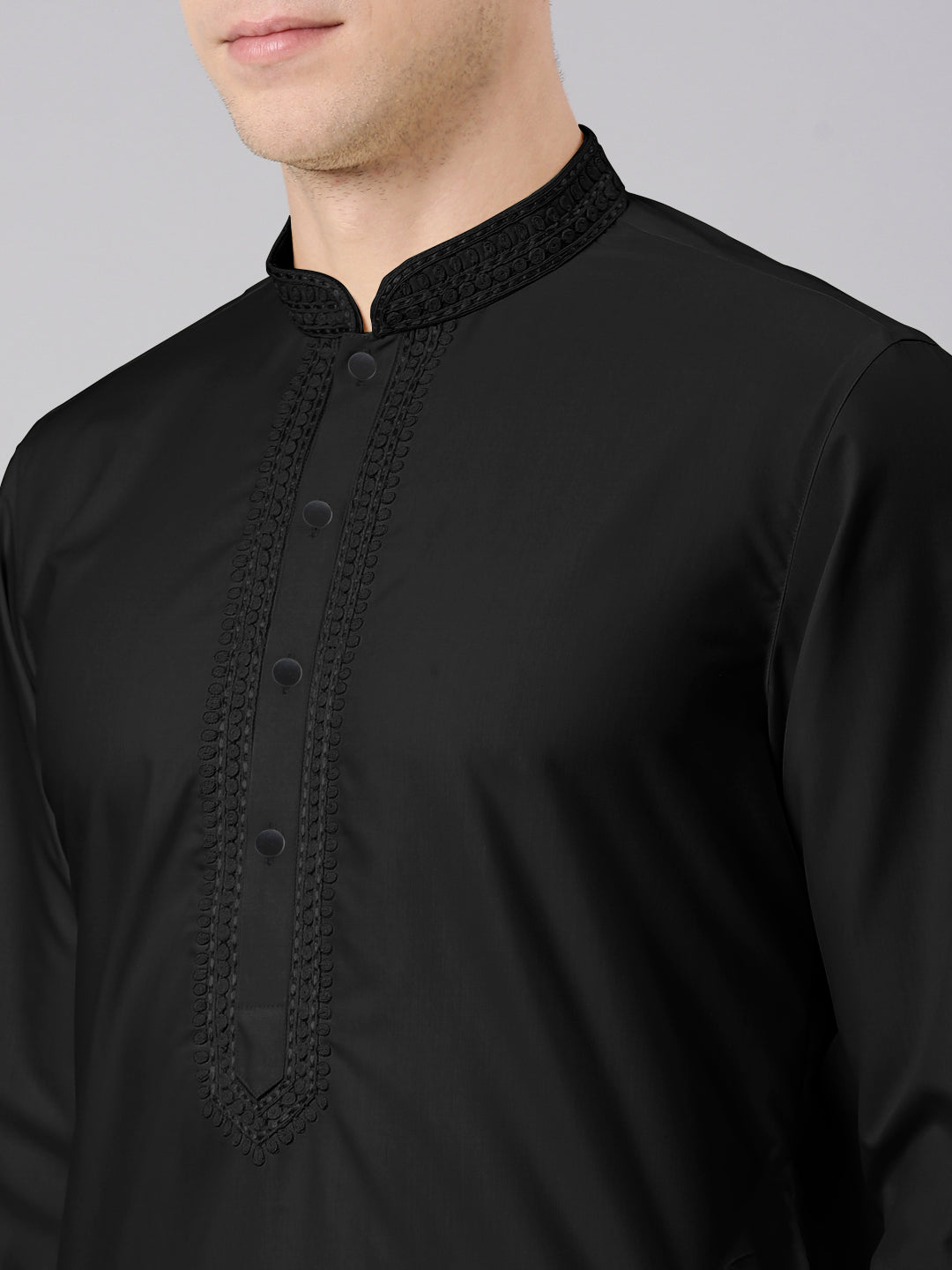 Black Cotton Dori Embroidery Kurta Set