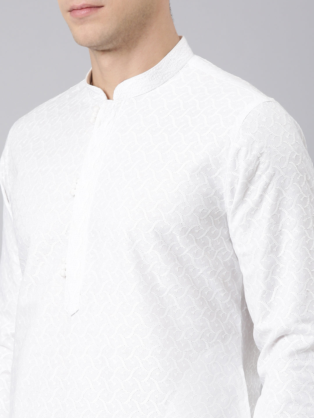 White Cotton Chikankari Kurta Set
