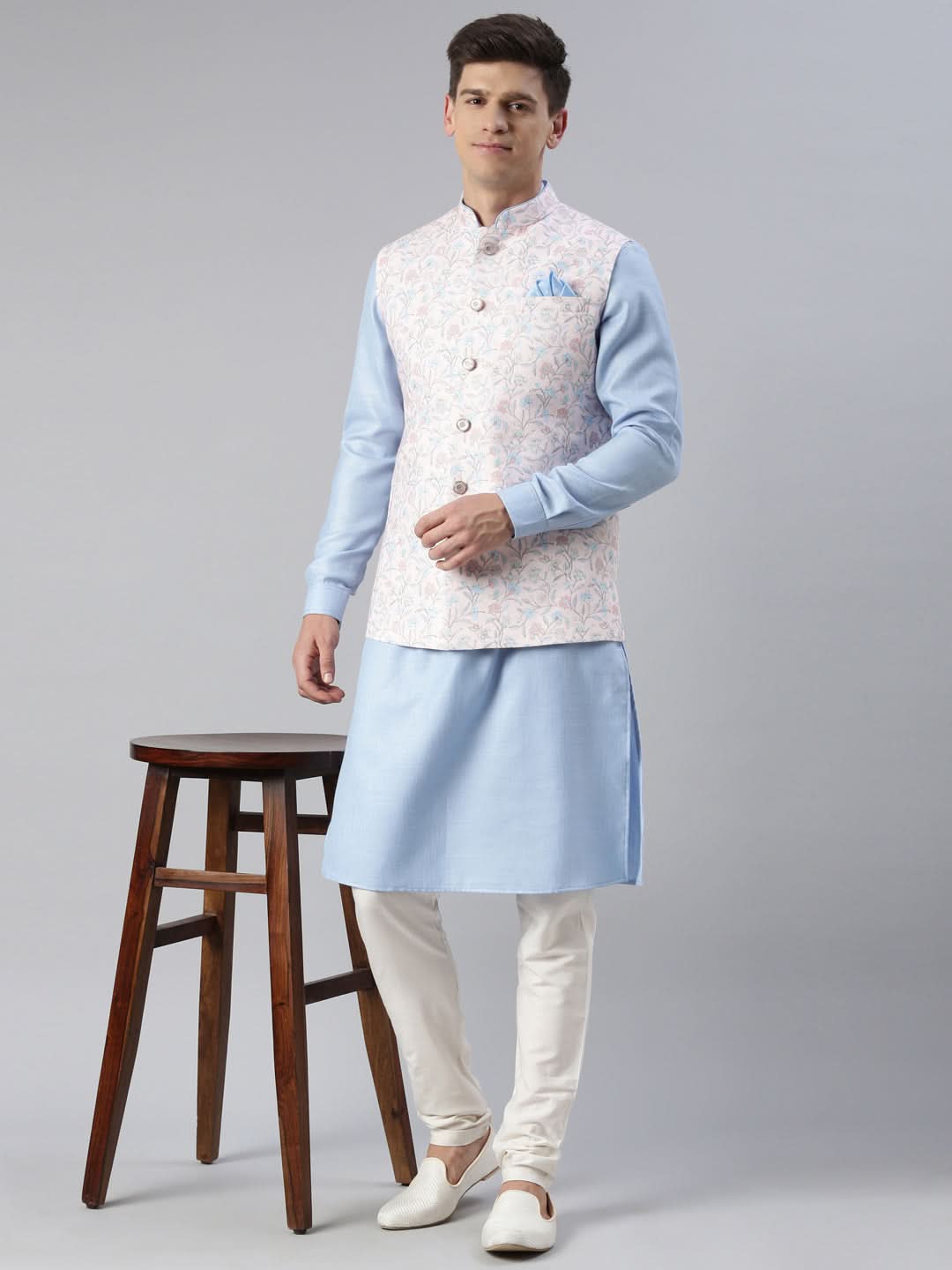 Pink Printed Jacket Kurta Set