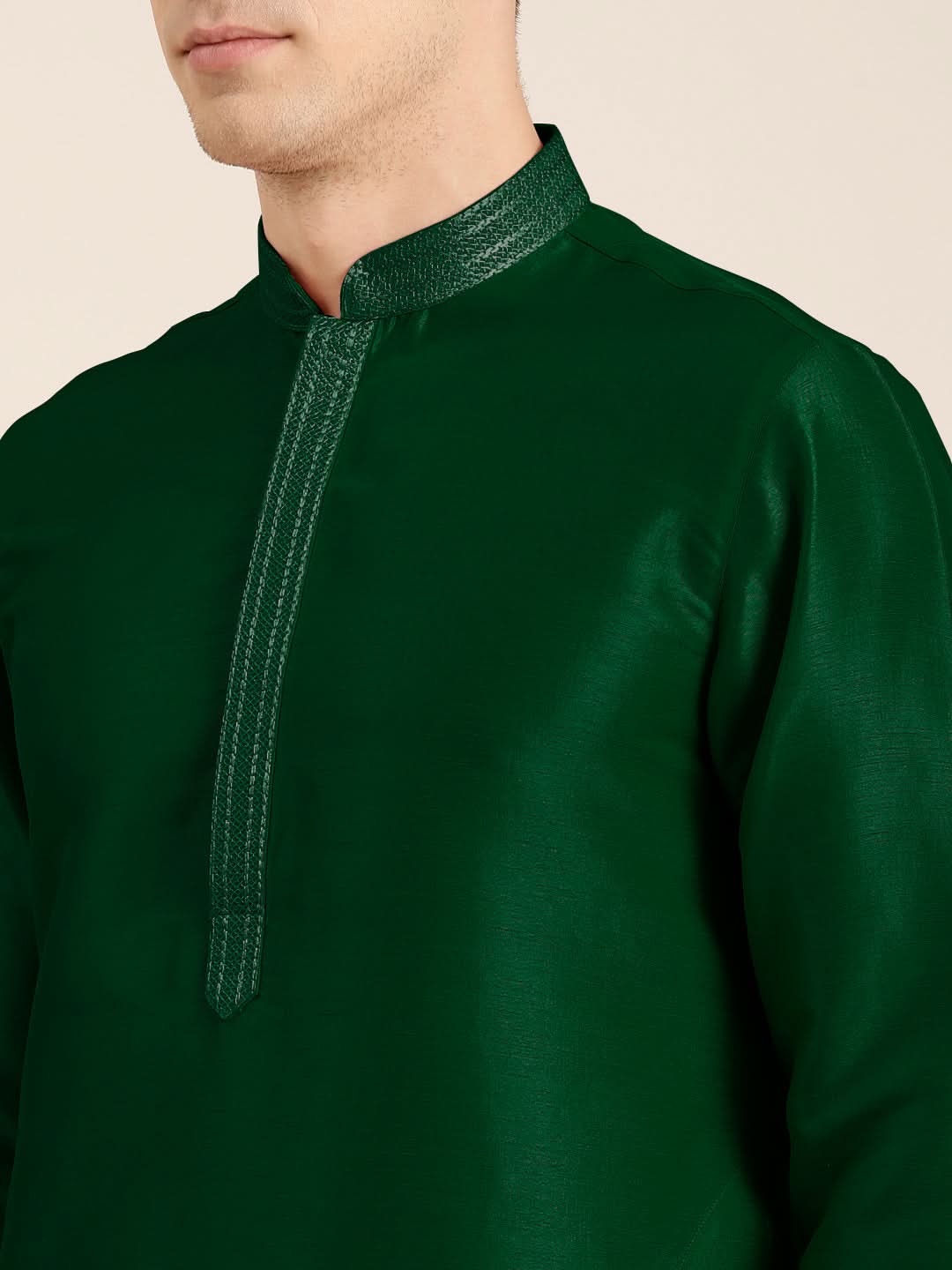 Bottle green Embroidered Kurta Set