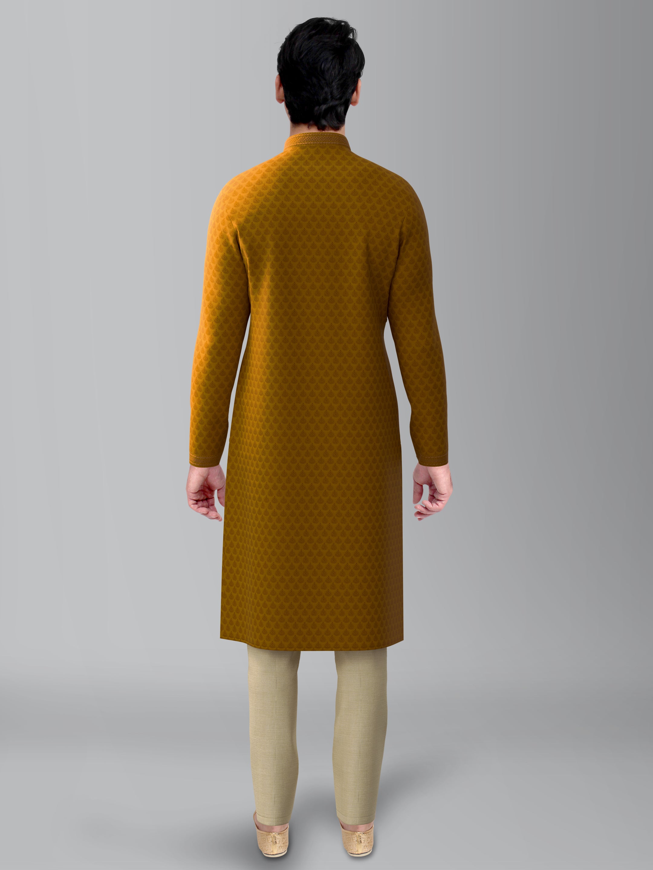 Mustard jacquard Embroidered Kurta