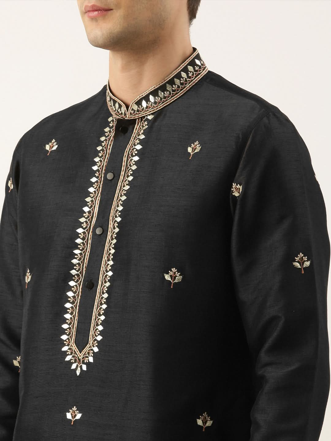 Black Silk Gota Embroidered Kurta Set