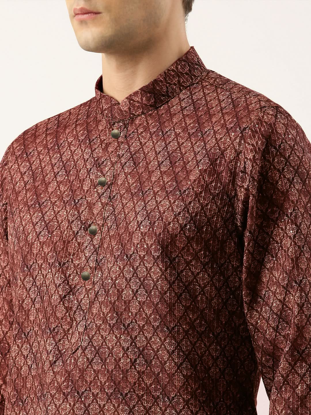 Maroon Printed Sequin Embroidered Kurta Set