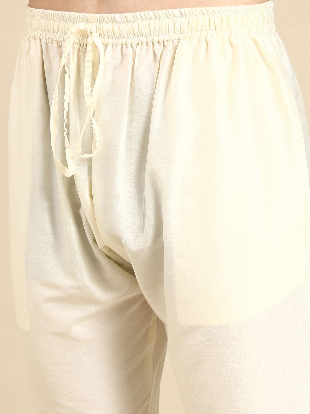 Cream Pure Cotton Pathani Kurta Set with Patch Pocket