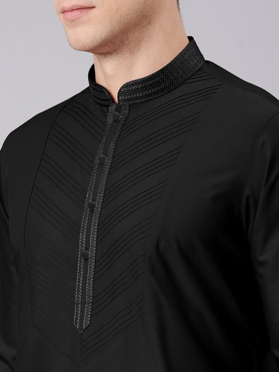 Black Pleated Cotton Kurta Set