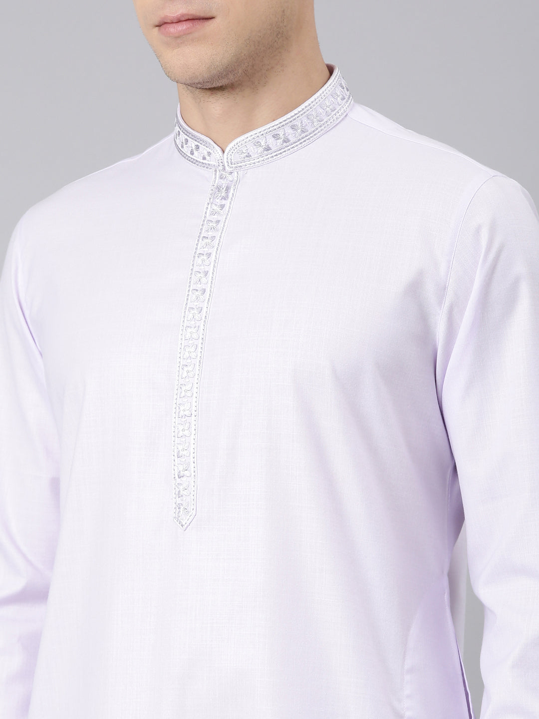 Lavender Cotton Embroidery Kurta Set