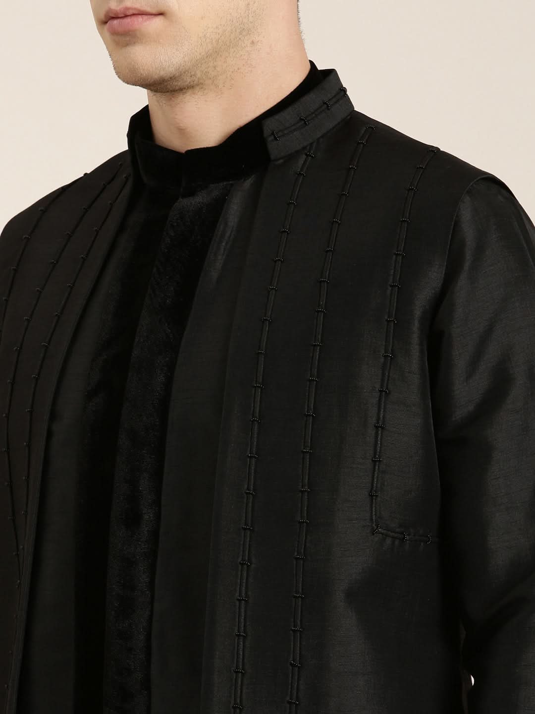 Black Long Jacket Kurta Set