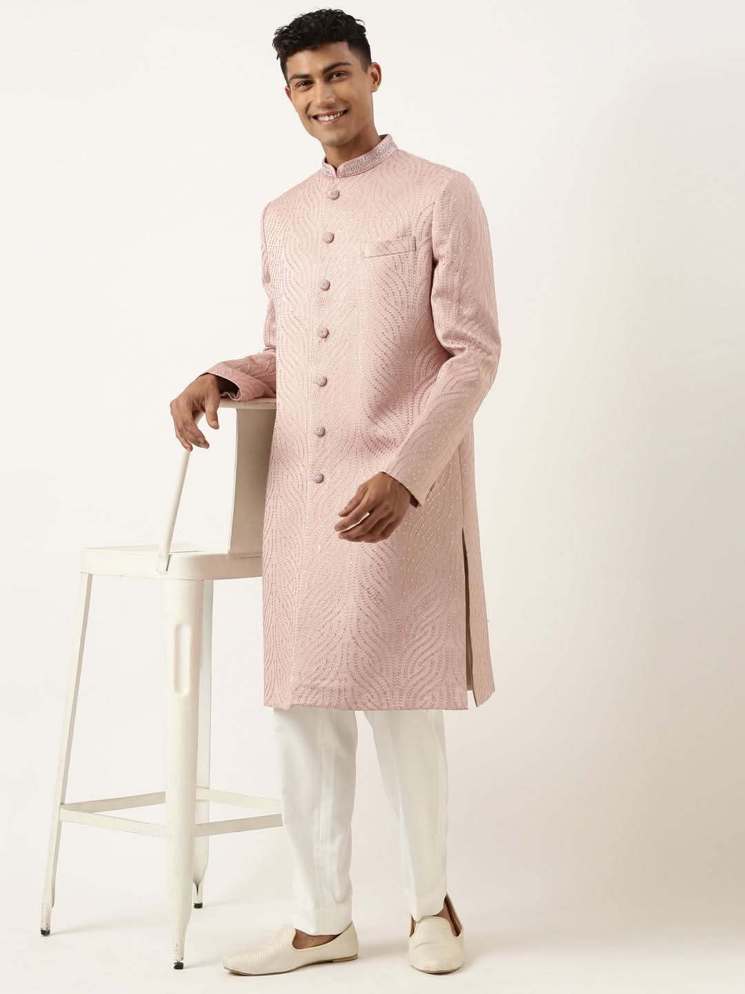 Old Rose Embroidered Indowestern Set