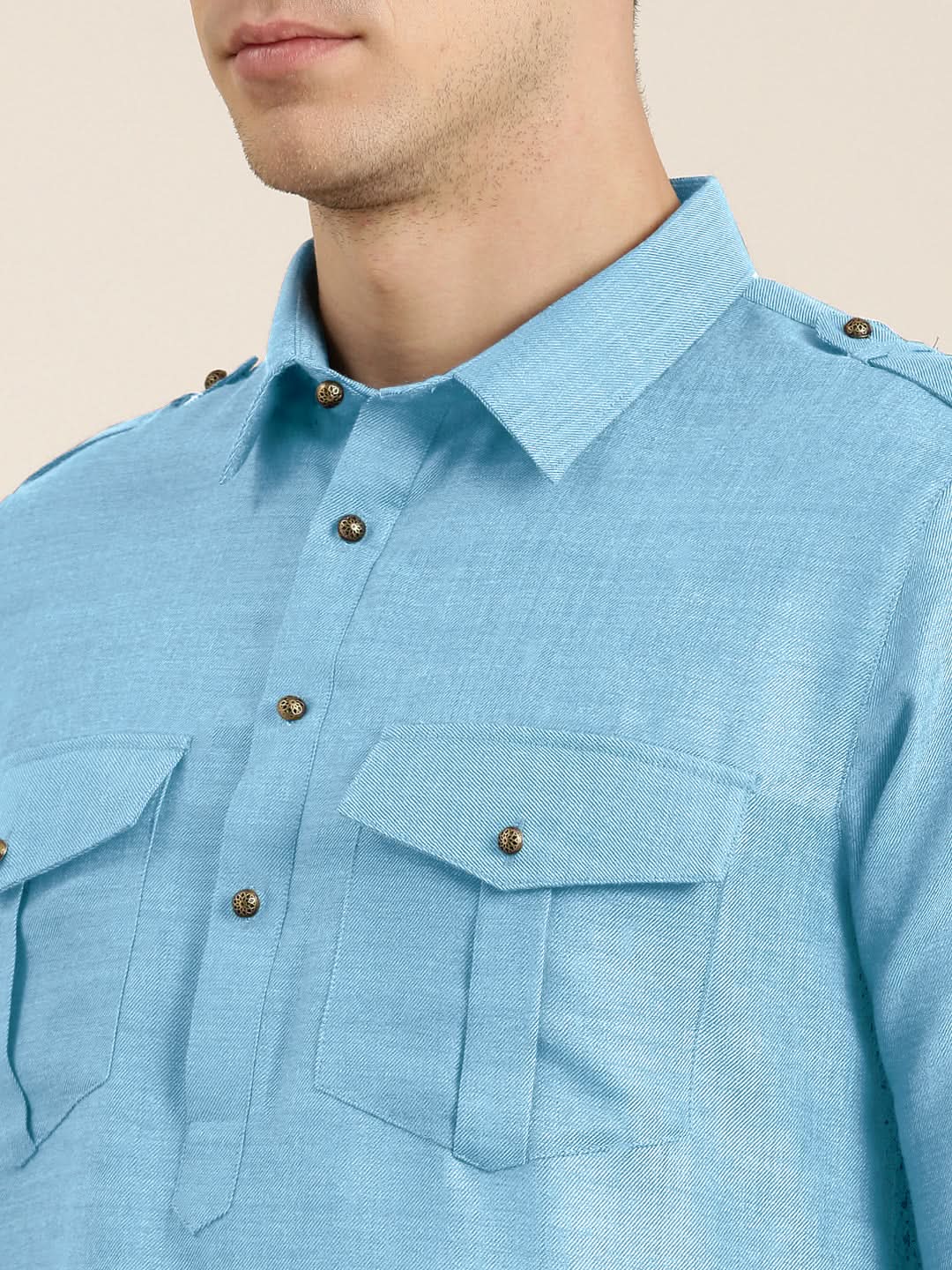 Light Blue cotton Pathani with Salwar