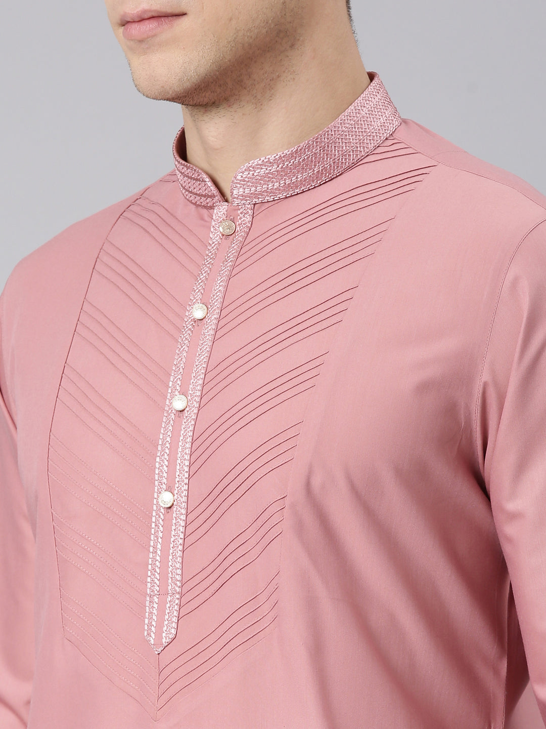 Rose Pink Pleated Cotton Kurta Set