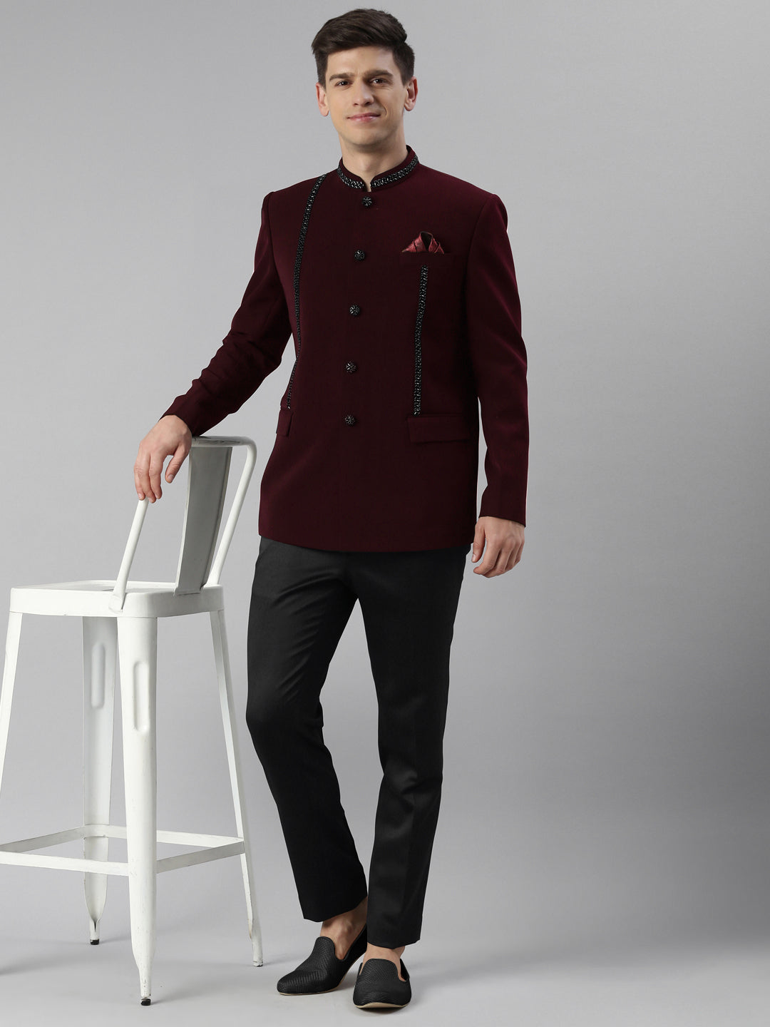 Maroon Embroidery Bandhgala